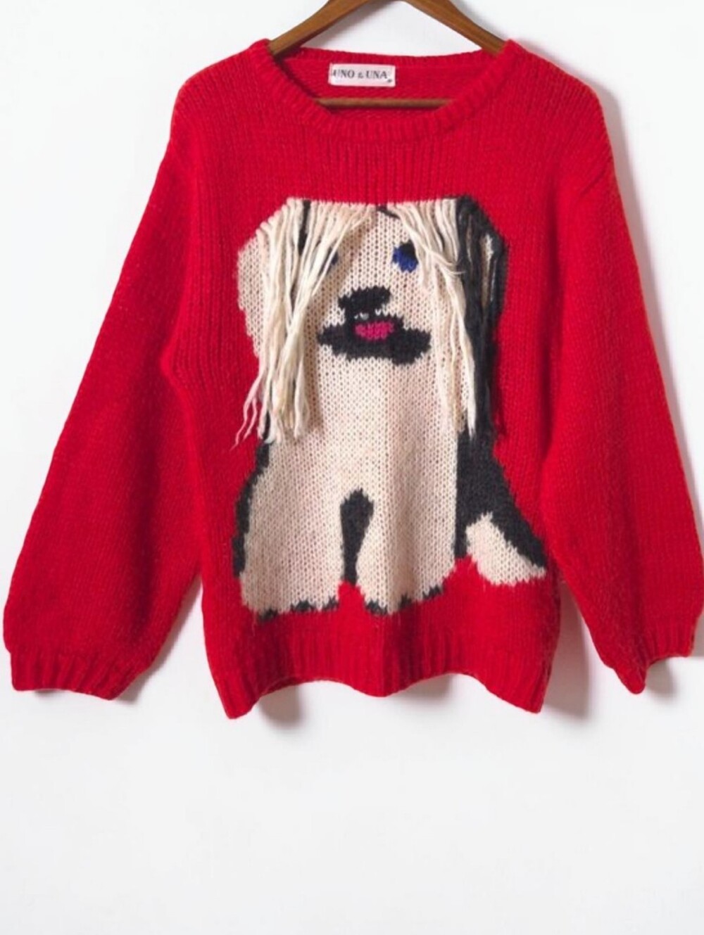 Vintage UNO & UNA Shetland Dog Sweater Size M Ugly Sweater Red Knit Womens